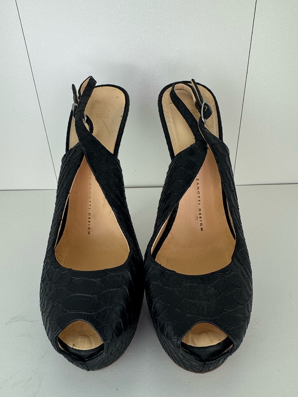 Giuseppe zanotti Black Peep-Toe Slingback Heels Women size 37.5